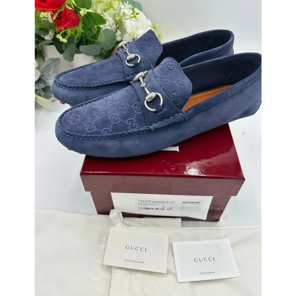 Men's Gucci blue suede GG embossed Driver loafer size 11 fits 11.5 made Italy - Picture 4 of 10